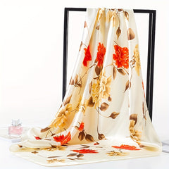 Rose Print Bandana Satin Shawl Silk Square Scarf Women Head Wrap Turban