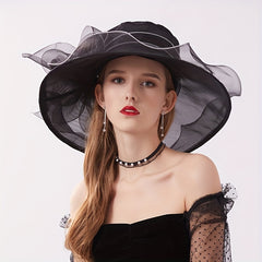 Flower Derby Church Hat Mesh Organza Sun Hat Wide Brim Bucket Hat