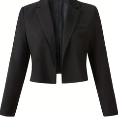 Solid Cropped Blazer Lapel Long Sleeve Work Office Outerwear Women's Clothing