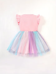 Toddler Girls Ruffle Trim Cartoon Unicorn Dress