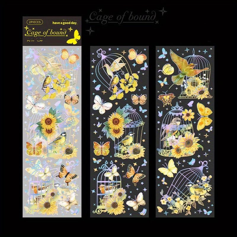 2pcs Butterfly Birdcage Stickers - Creative Wall Decor
