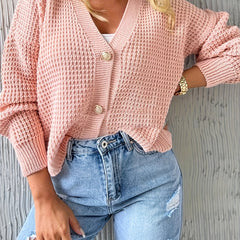 Solid Button Up Long Sleeve Cardigan