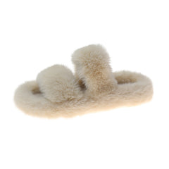 Women's Cozy Open Toe Slippers Warm Fuzzy Fluffy Non-slip Flat Shoes