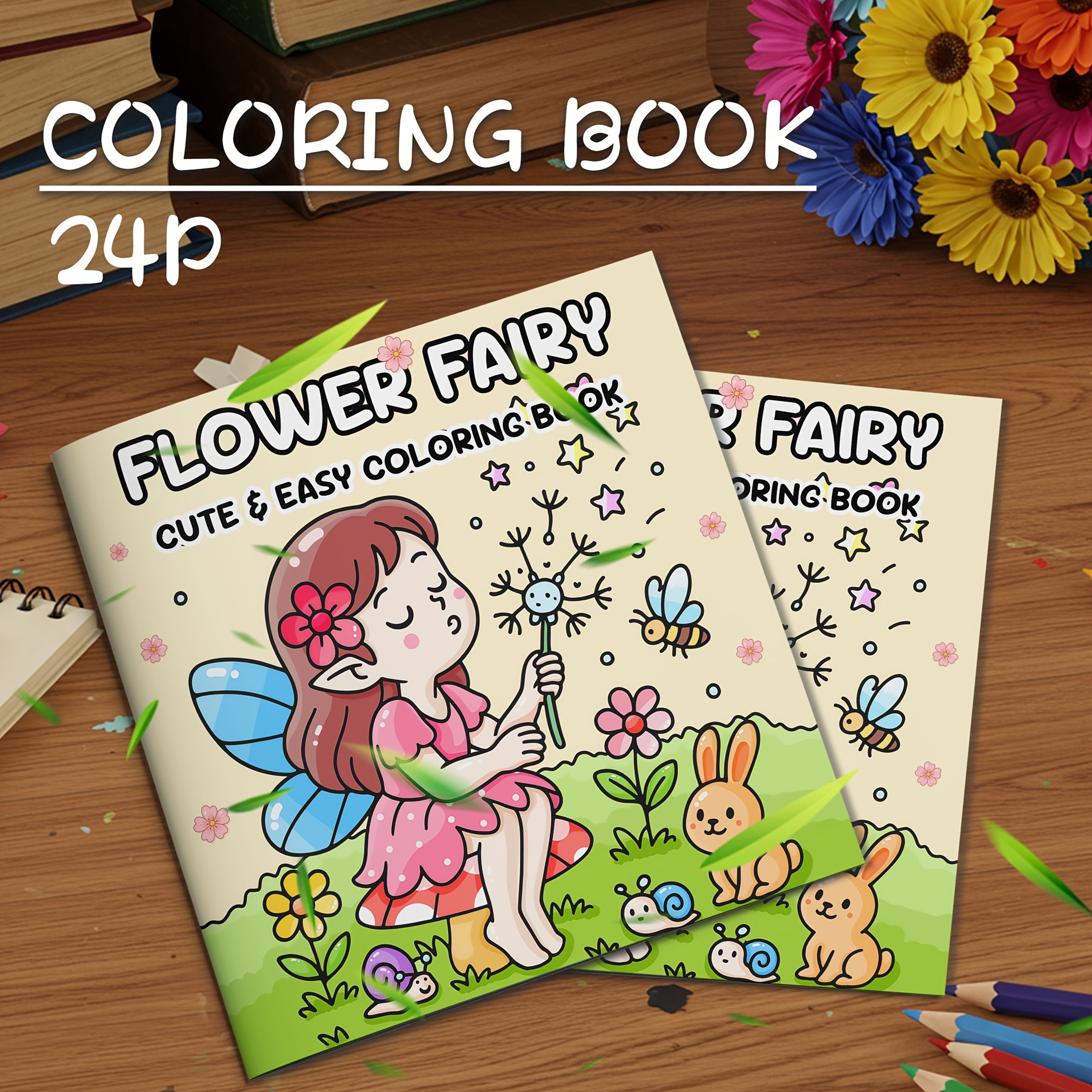 Flower Fairy Coloring Book - 24 Cartoon Pages with Vibrant Designs