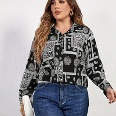 Boho Blouse Women's Plus Paisley & Scarf Print Long Sleeve