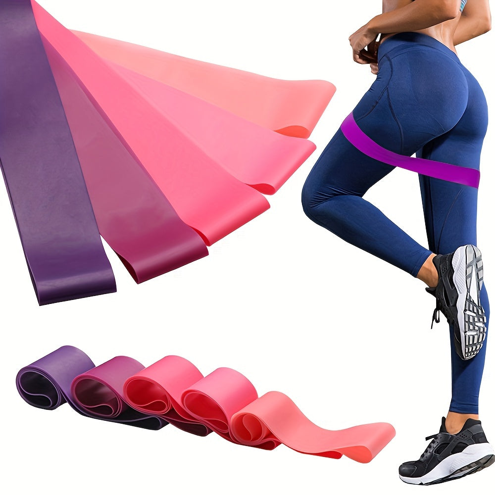 5 Pink Gradient Yoga Bands - Silicone Resistance Straps for Women & Men