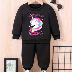 Baby Unicorn Print Casual Outfit Sweatshirt Trousers Set