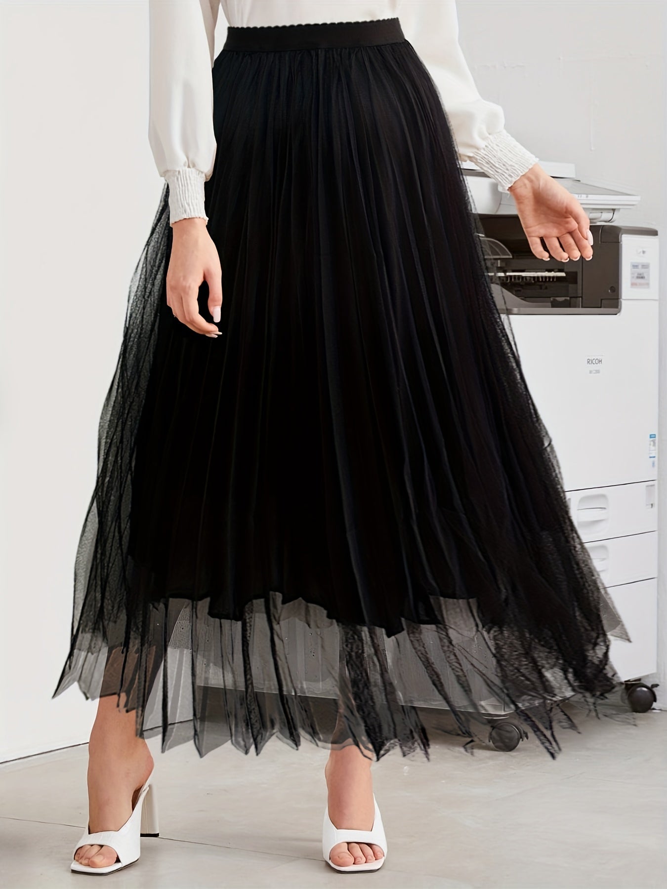 High Waist Mesh Skirt Solid Casual Skirt Women's Clothing