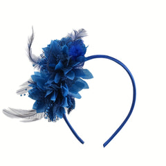 Vintage Bridal Headpiece with Feather Mesh Hairband & Beaded Flower Veil Clip