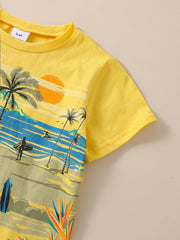 Boys Beach Surfboard Outfit Round Neck T shirt & Shorts
