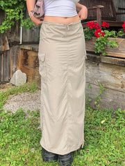 Cargo Long Skirt Solid Y2k Skirts With Side Pocket
