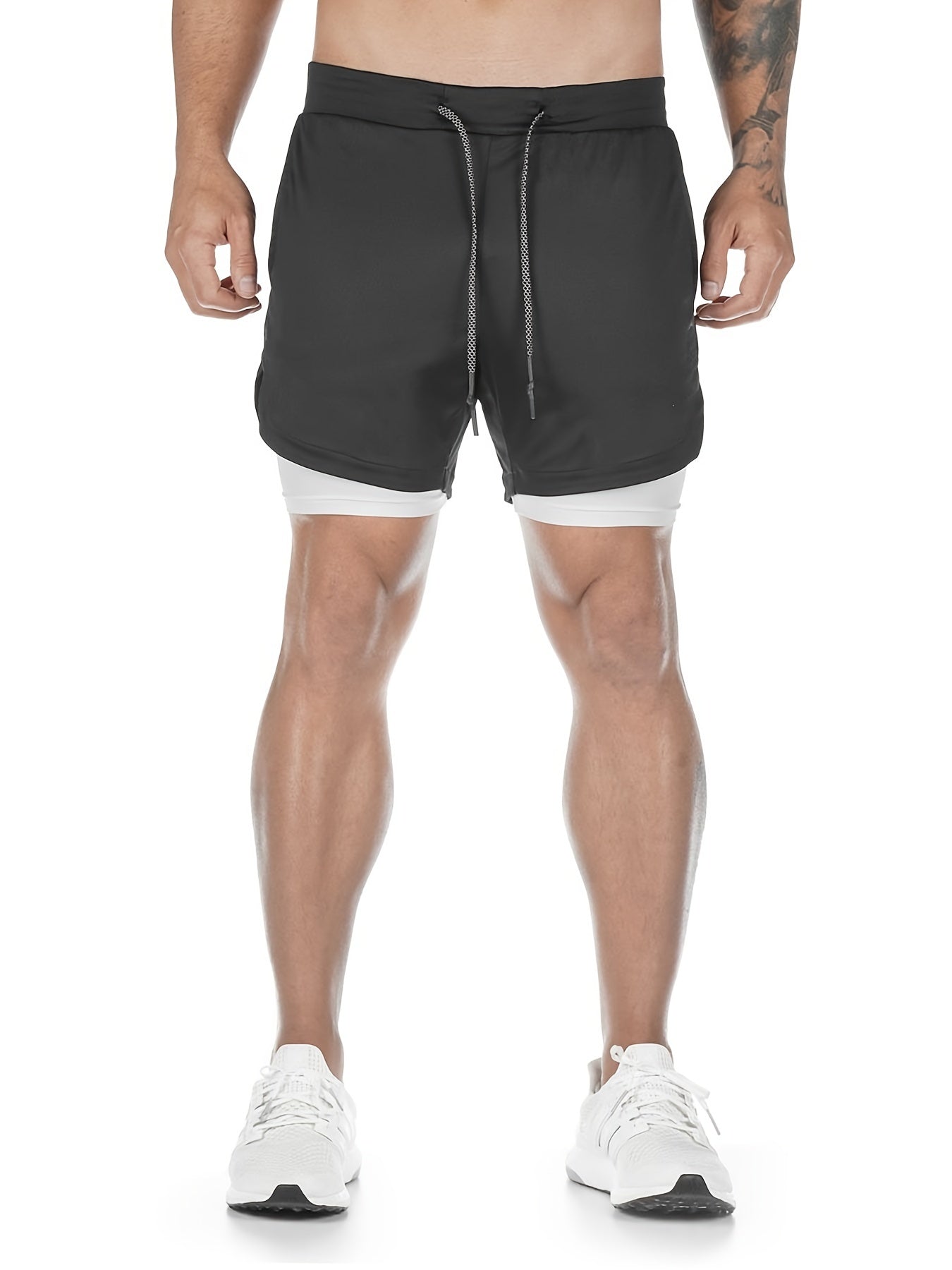 Men's 2 In 1 Quick Dry Running Shorts Above Knees Double Layer With Pockets