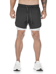 Men's 2 In 1 Quick Dry Running Shorts Above Knees Double Layer With Pockets