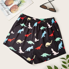 Dinosaur Print Elastic Waist Shorts for Summer