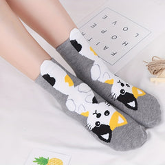 5 Pairs Girls Teens Animal Cat Fox Crew Socks Cotton Mid Tube Sports Socks