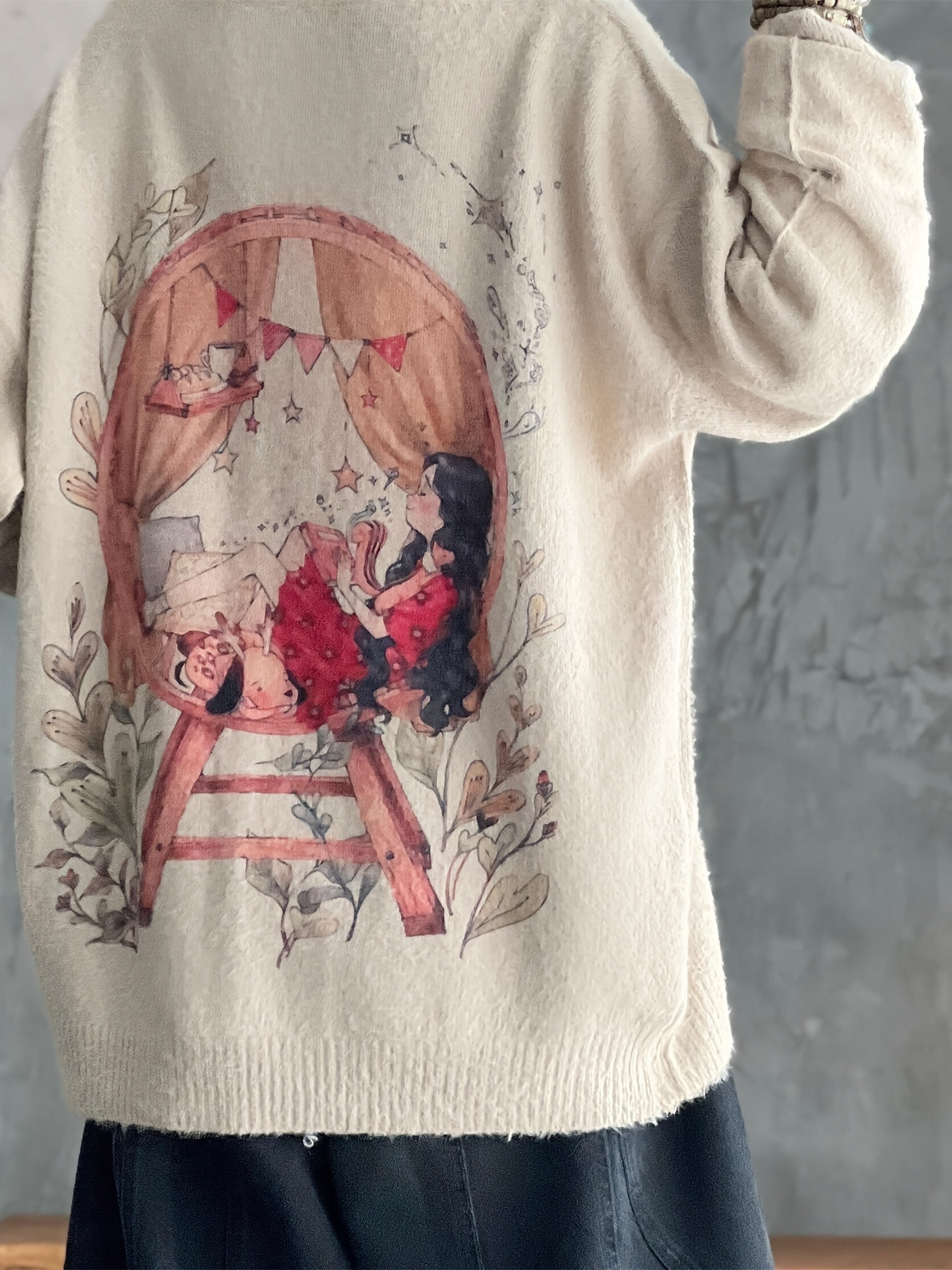 Women's Cartoon Figure Print Sweater Long Sleeve Pullover