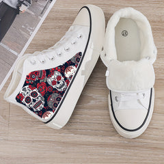 Skull Print Plush Lined Thermal Chunky Canvas Sneakers