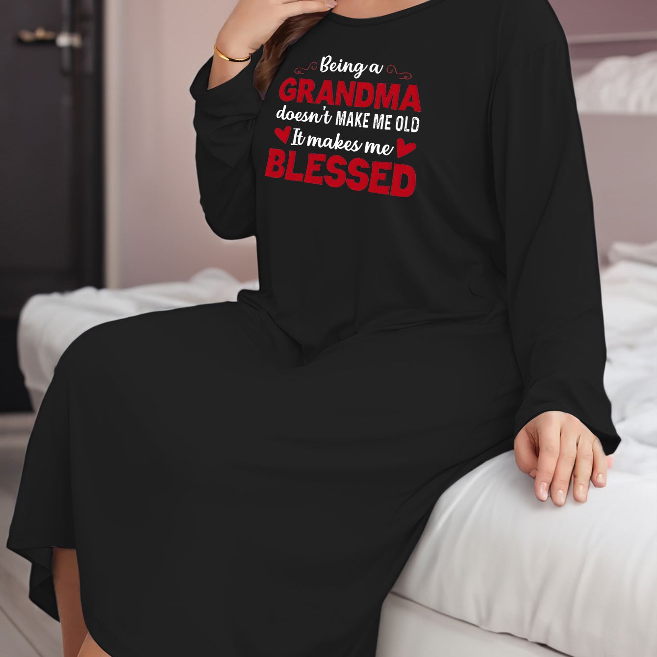 Heart & Letter Graphic Long Sleeve Lounge Dress