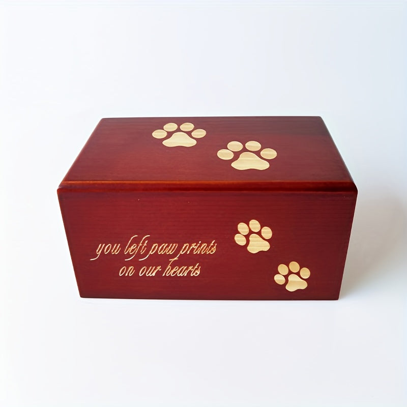 Wooden Pet Urn With Paw Pattern - Memorial Keepsake for Beloved Pet