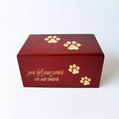 Wooden Pet Urn With Paw Pattern - Memorial Keepsake for Beloved Pet