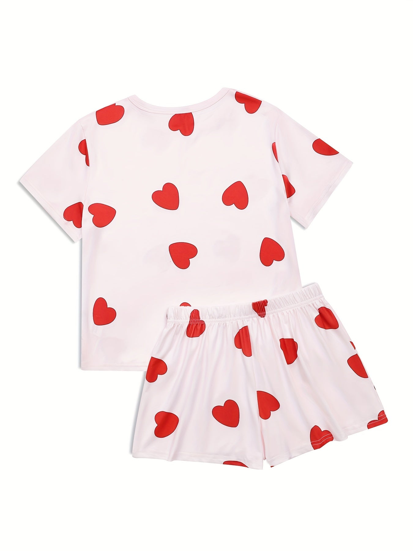 Heart Print Pajama Set Short Sleeve Top & Shorts