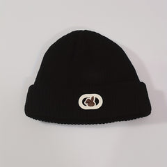 Rabbit Label Embroidery Beanie Solid Knit Hat Elastic Casual Skull Cap
