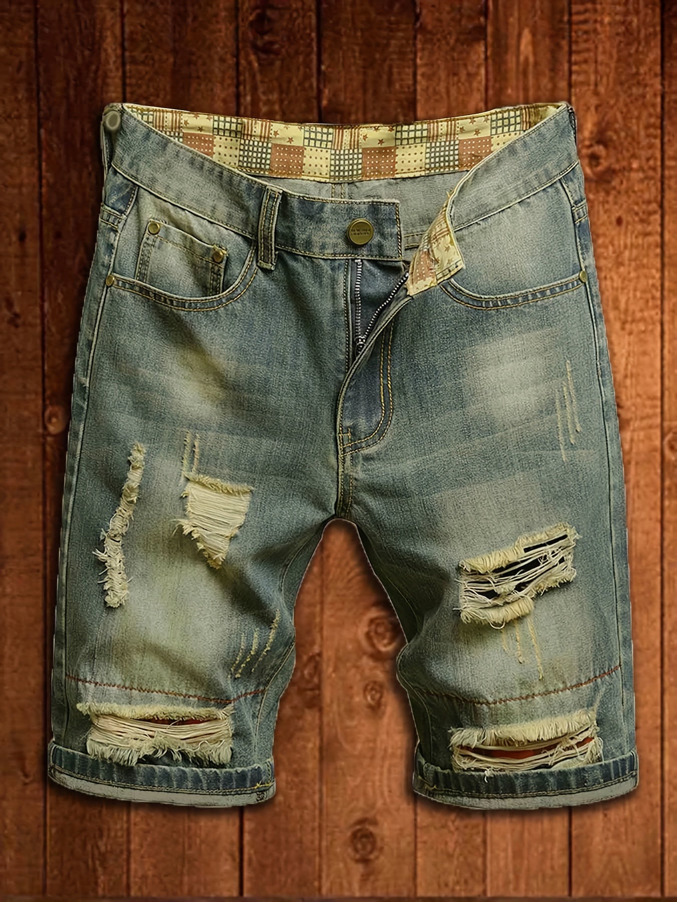 Men's Vintage Ripped Denim Jeans Light Shorts