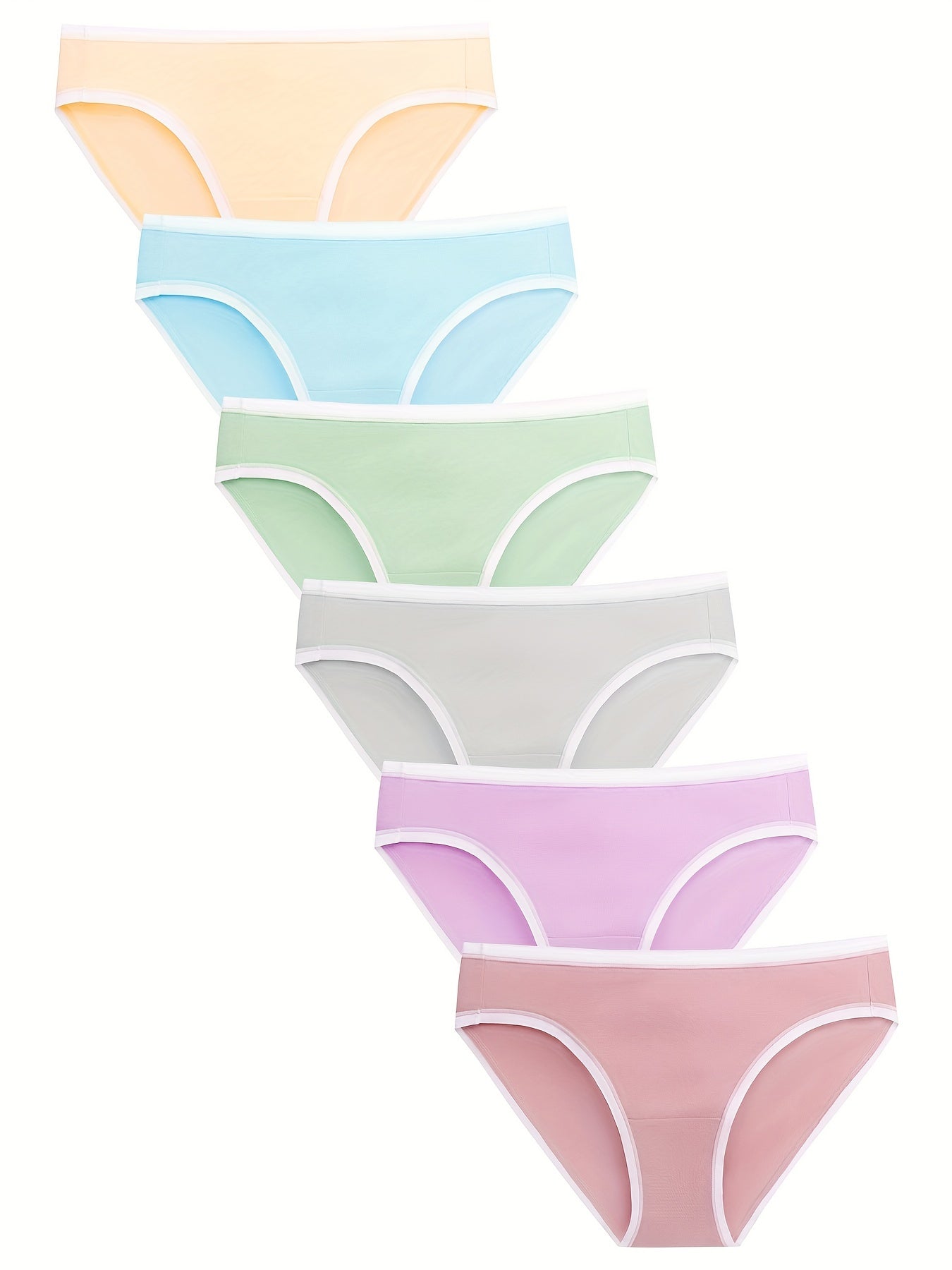 6 Pack Plus Size Panties Set Women's Plus Contrast Trim Mid Waisted Hipster Brie