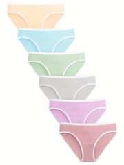 6 Pack Plus Size Panties Set Women's Plus Contrast Trim Mid Waisted Hipster Brie