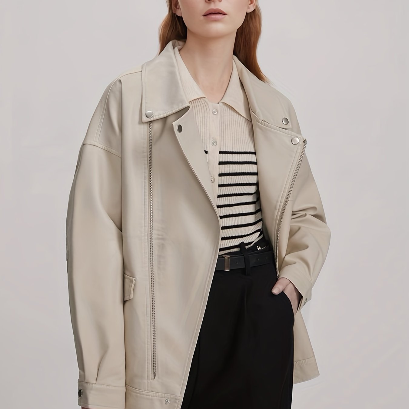 Solid Drop Shoulder Jacket Casual for Fall & Winter