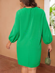 Plus Size Women's Solid Lantern Sleeve V Neck Mini Dress