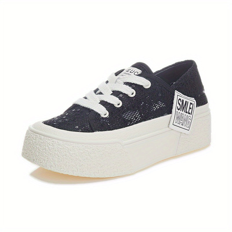Women's Thick Bottom Mesh Sport Shoes Lace Up Board Shoes