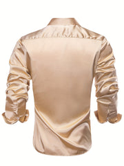 Men's Silk Button Down Long Sleeve Shirt for Wedding or Regular Fit