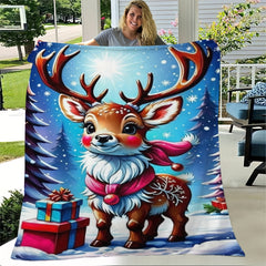 Christmas Deer Print Blanket for Home & Outdoor Use
