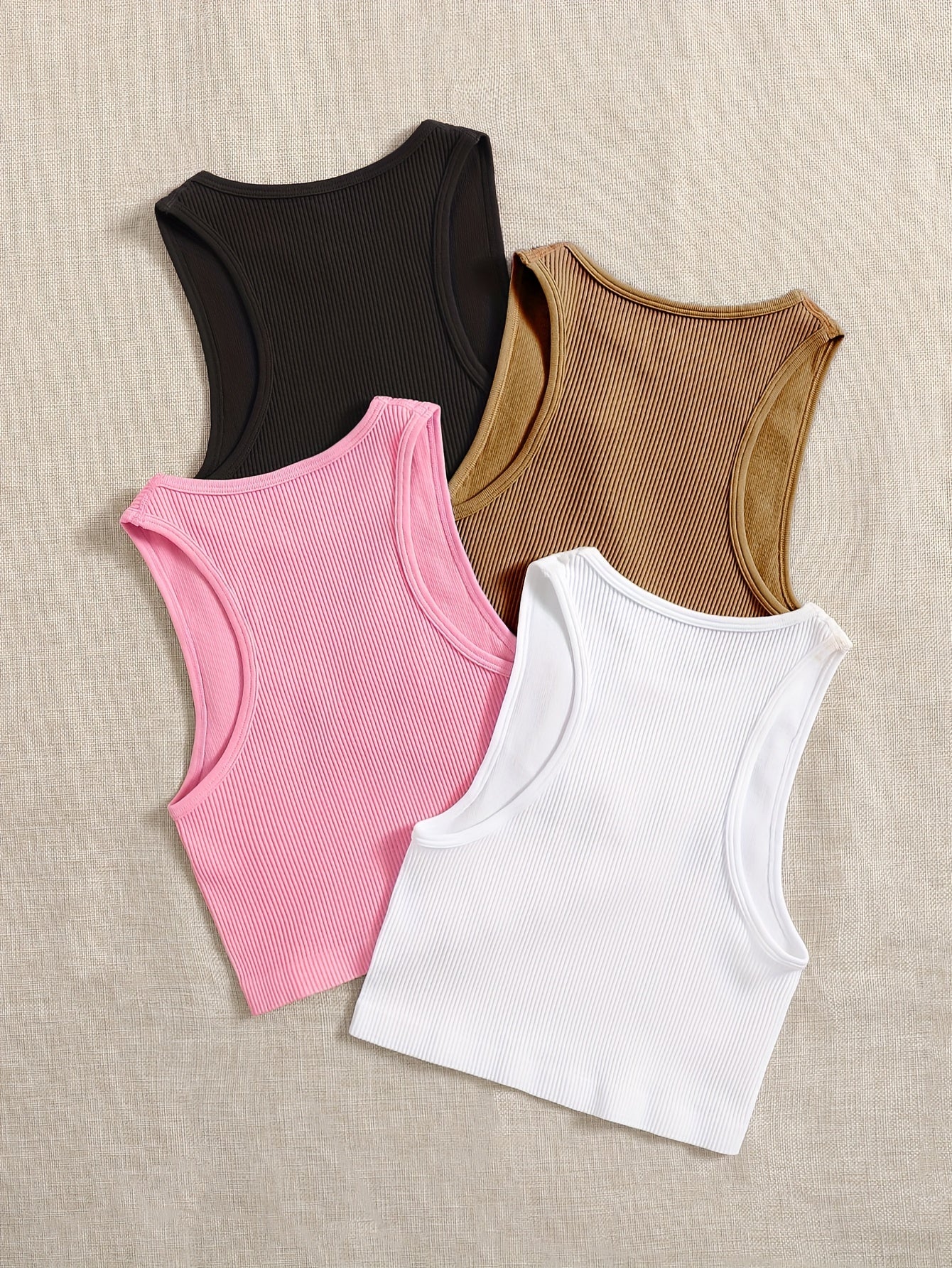 4ocs Women's Ribbed Racerback Cropped Sports Tank Top Round Neck