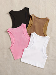 4ocs Women's Ribbed Racerback Cropped Sports Tank Top Round Neck