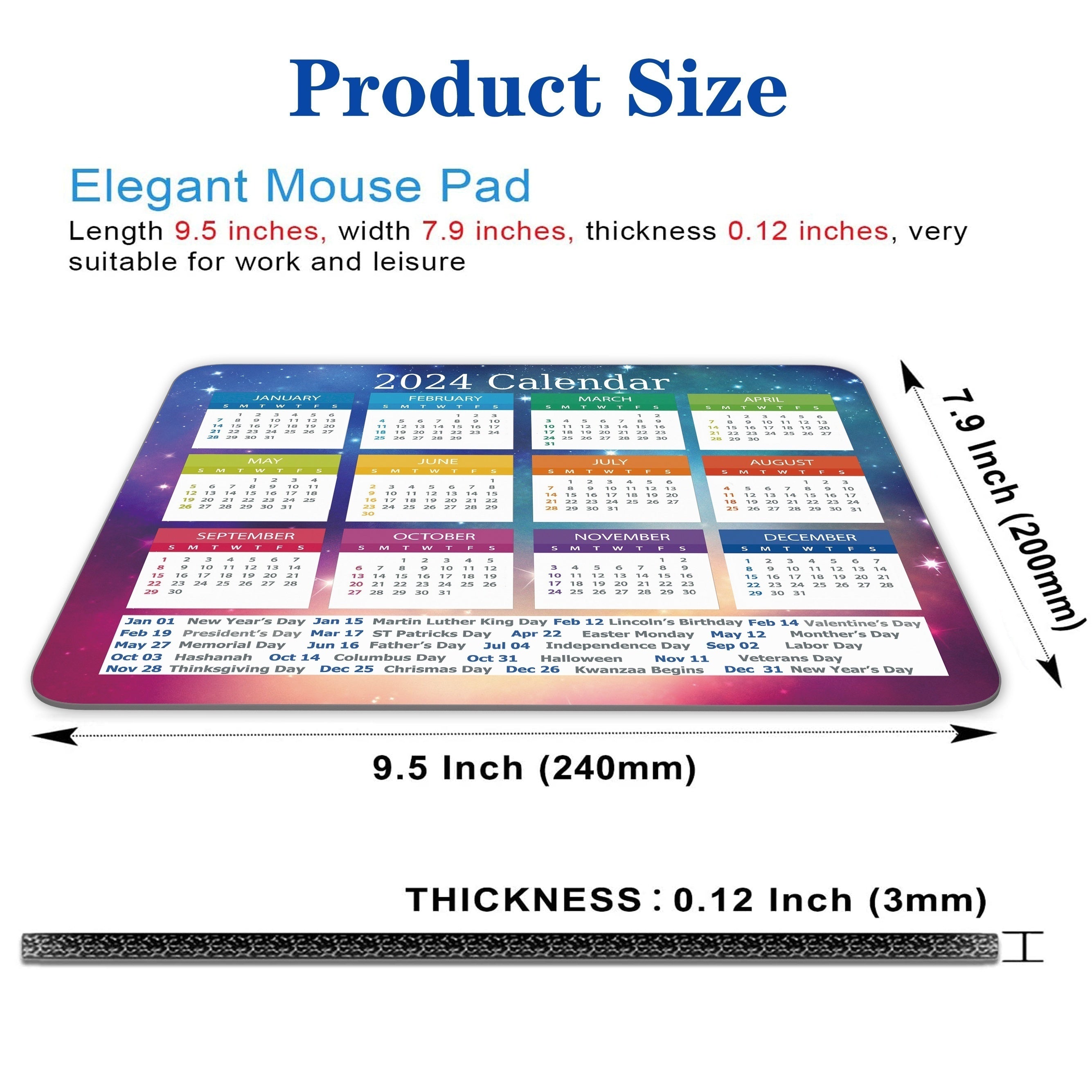 1pc Mouse Pad Calendar Non-slip Rubber Base Waterproof Mouse Pad