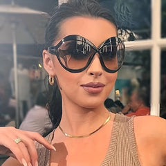 Round Frame Sunglasses Gradient Lens Hollow Block UV400