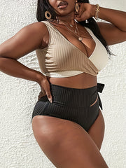 Colorblock Cross Tie Bikini Set