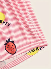 Strawberry & Stripe Print Pajama Set