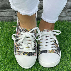Grey Geometric Board Shoes Women Casual Lightweight Walking Sneakers