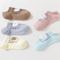 5 Pairs Bear Print Socks Women's Stockings