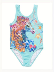 Girl's Unicorn Pattern One piece Swimsuit Tankini