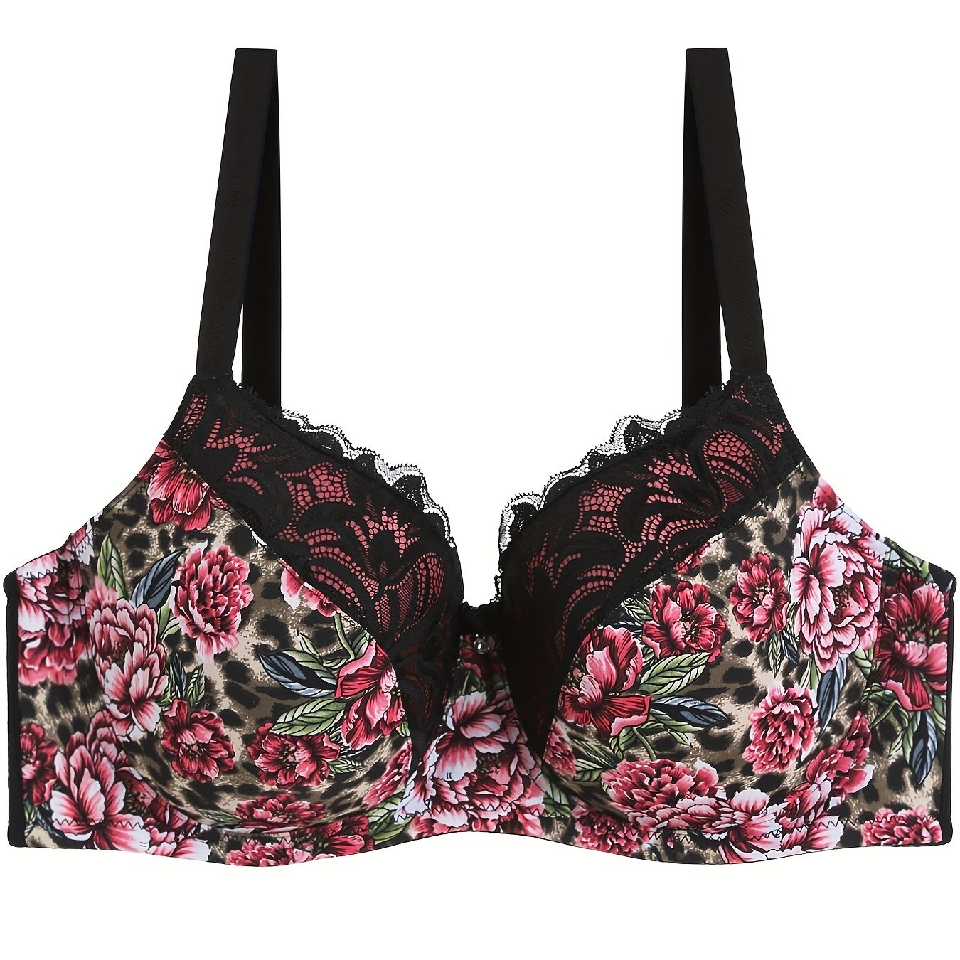 Floral & Leopard Print Lace T-shirt Bra