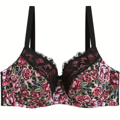 Floral & Leopard Print Lace T-shirt Bra