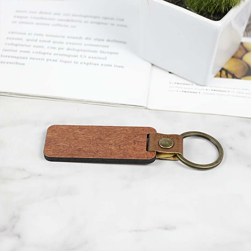 10pcs Rosewood Wooden Keychain Retro PU Leather Backpack Pendant Keychain