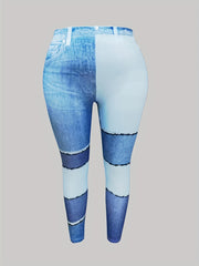 Denim Print Skinny Leggings Long Length Casual Pants Women's Clothing