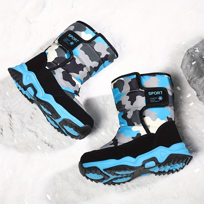 Boy's Camo Snow Boots Warm Fleece Cozy Non-slip Ankle Boots