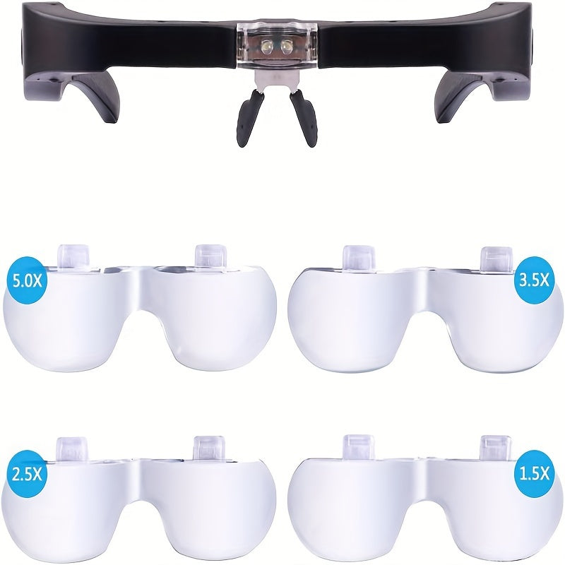 Rechargeable LED Head Magnifying Glass 4 Lens 1.5X 2.5X 3.5X