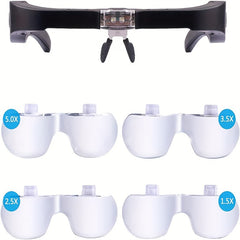 Rechargeable LED Head Magnifying Glass 4 Lens 1.5X 2.5X 3.5X